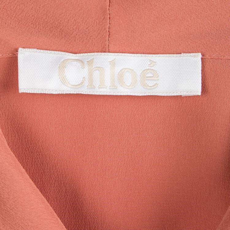 Pre Owned Chloe Peach Silk Long Sleeve Tie Detail Blouse M