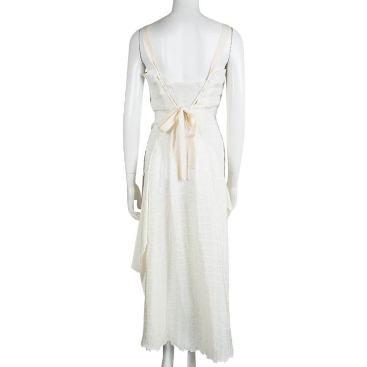 Pre Owned Chloe Cream Sleeveless V-Neck Tie Detail Sheer Dress M