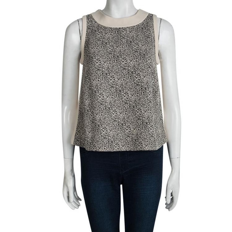 Pre Owned Chloe Cream Textured Front Detail Sleeveless Top S