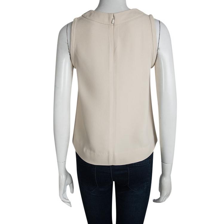 Pre Owned Chloe Cream Textured Front Detail Sleeveless Top S