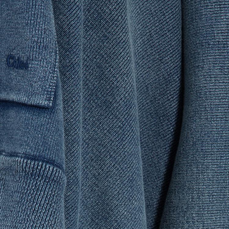 Pre Owned Chloe Blue Washed Indigo Knit Kangaroo Pocket Hooded Oversized Poncho XS/S
