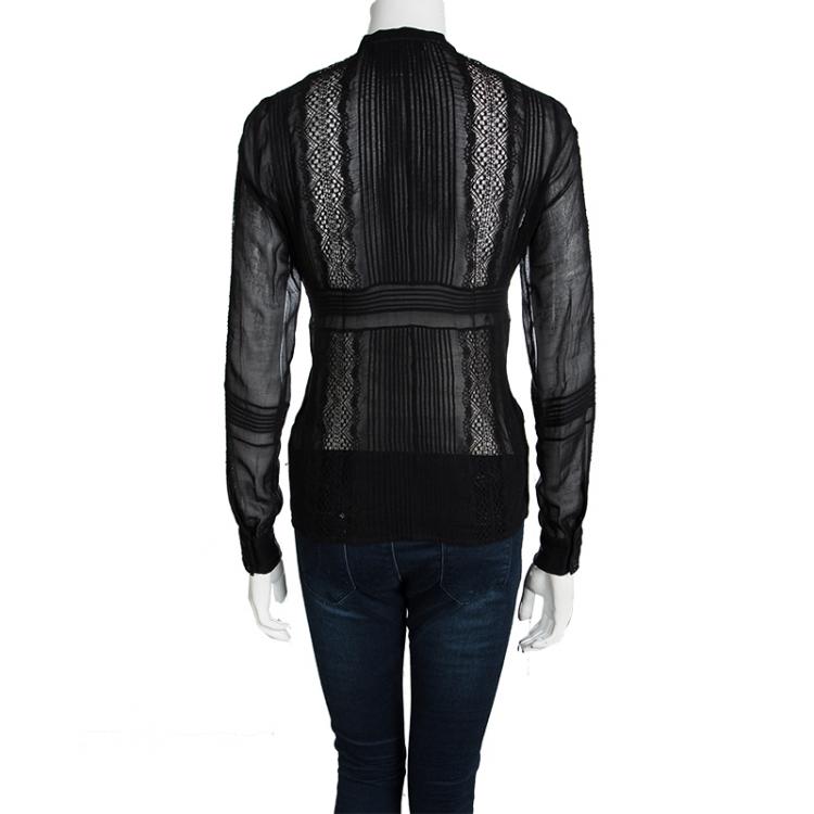 مملوكة مسبقًا Chloe Black Cotton Lace Insert Pintuck Detail Shirt M