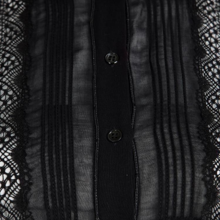 مملوكة مسبقًا Chloe Black Cotton Lace Insert Pintuck Detail Shirt M