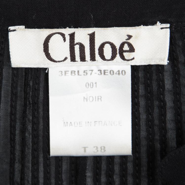 مملوكة مسبقًا Chloe Black Cotton Lace Insert Pintuck Detail Shirt M