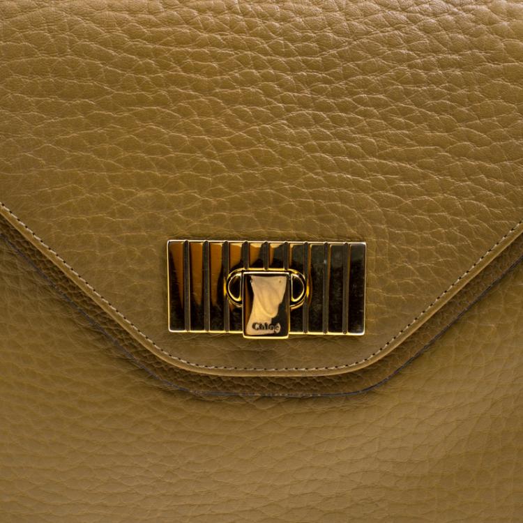 Pre Owned Chloe Mustard Pebbled Leather Medium Sally Flap Shoulder Bag