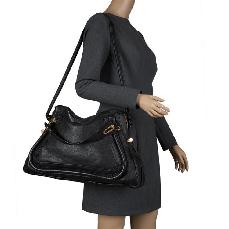 Pre Owned Chloe Black Leather Large Paraty Shoulder Bag