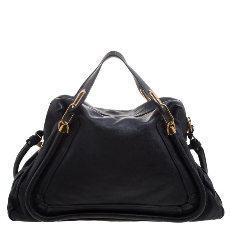 Pre Owned Chloe Black Leather Large Paraty Shoulder Bag
