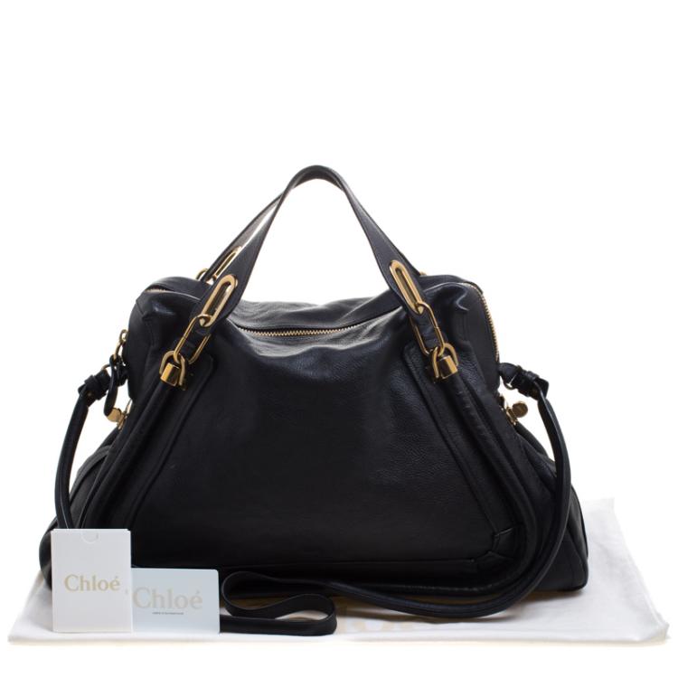 Pre Owned Chloe Black Leather Large Paraty Shoulder Bag