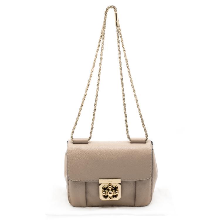 Pre Owned Chloe Beige Leather Small Elsie Shoulder Bag
