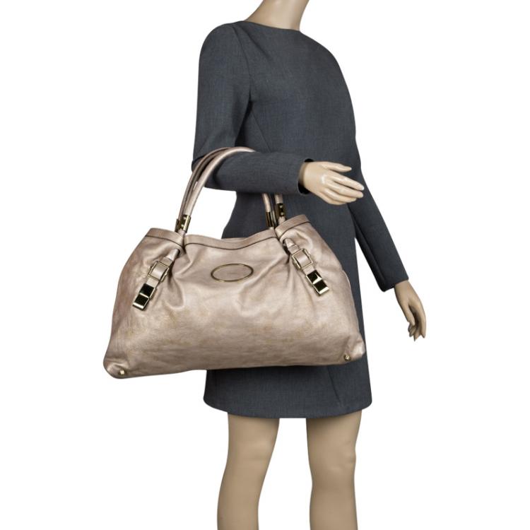 Pre Owned Chloe Metallic Biege Leather Victoria Tote