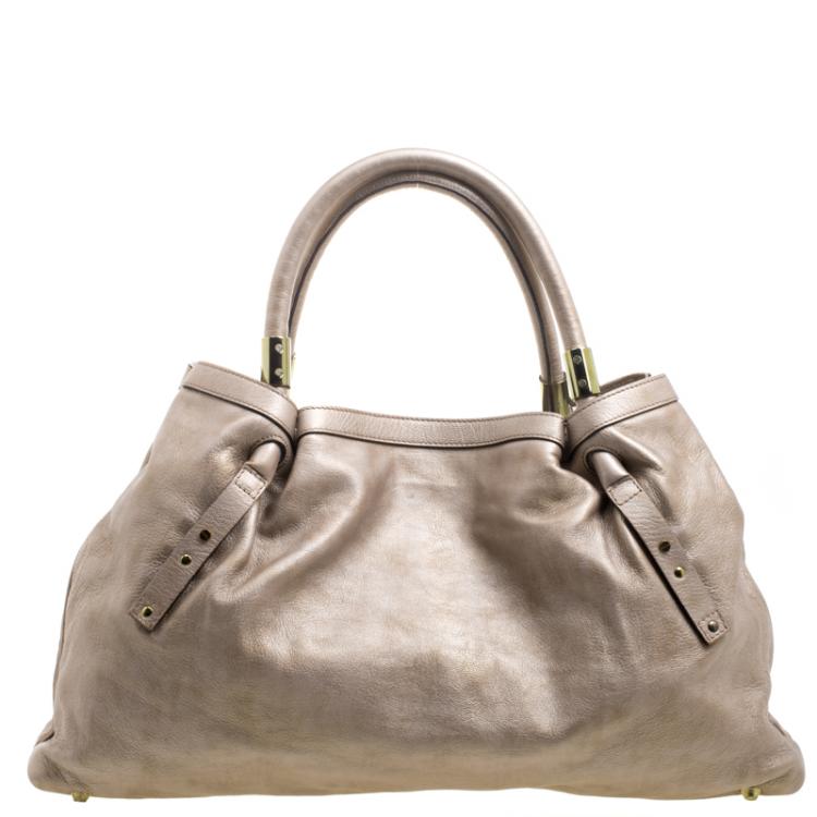 Pre Owned Chloe Metallic Biege Leather Victoria Tote