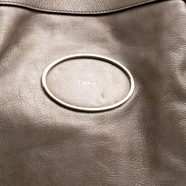 Pre Owned Chloe Metallic Biege Leather Victoria Tote
