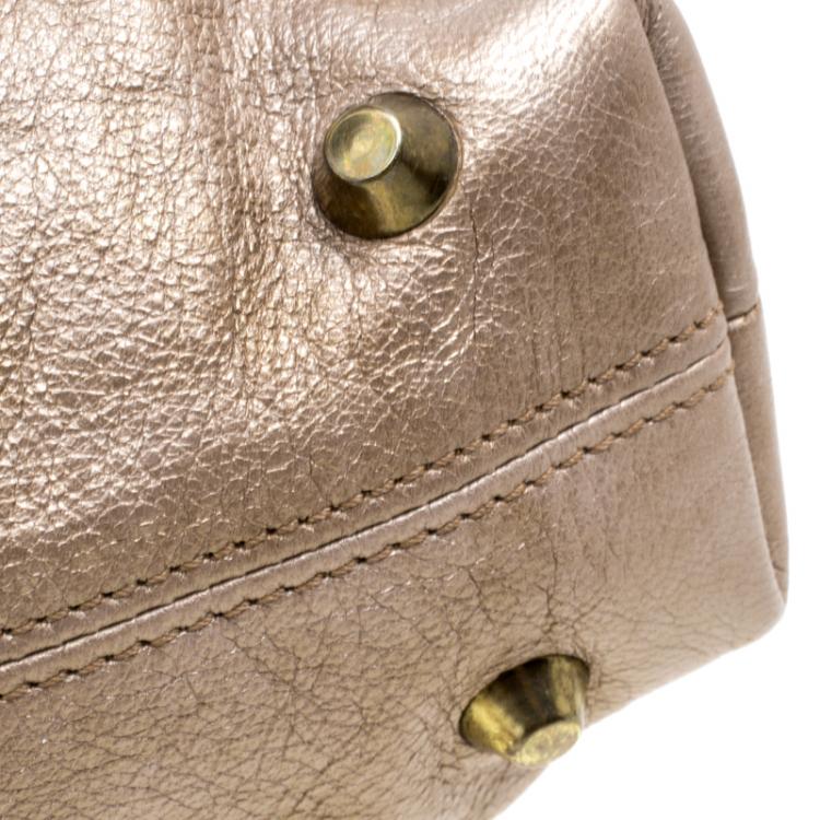 Pre Owned Chloe Metallic Biege Leather Victoria Tote