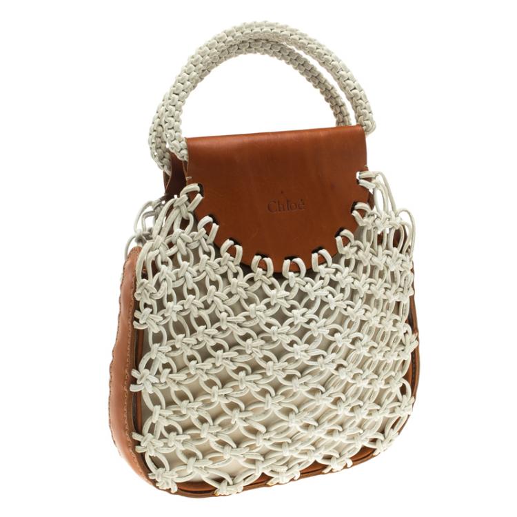 Pre Owned Chloe White/Brown Knotted Leather vintage Bracelet Bag