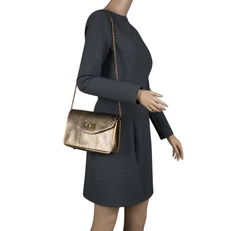 Pre Owned Chloe Metallic Gold Python Frame Sally Shoulder Bag