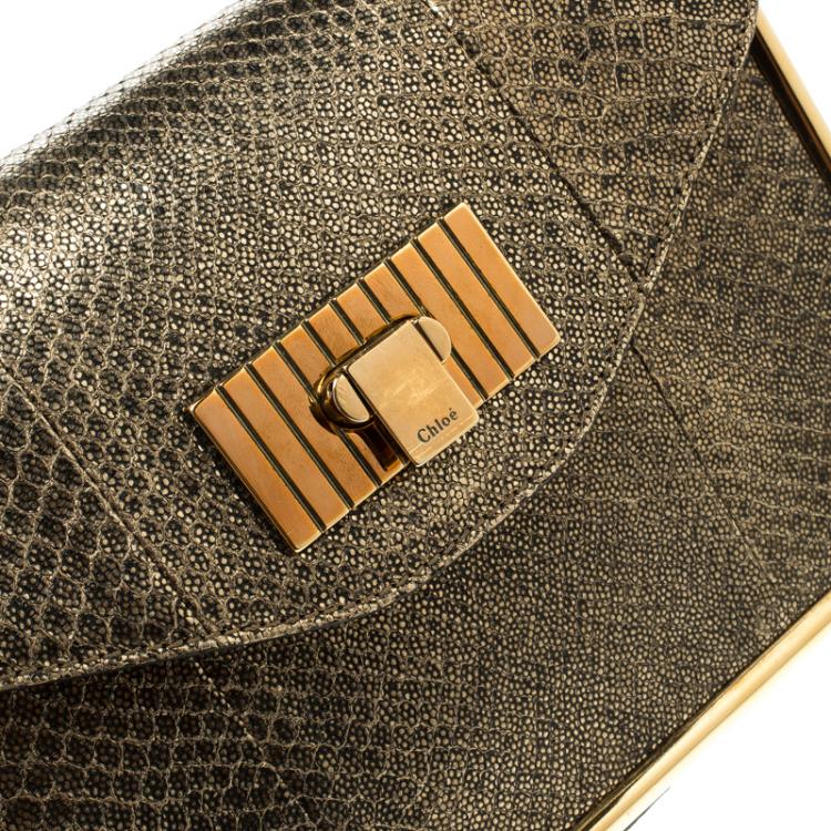 Pre Owned Chloe Metallic Gold Python Frame Sally Shoulder Bag