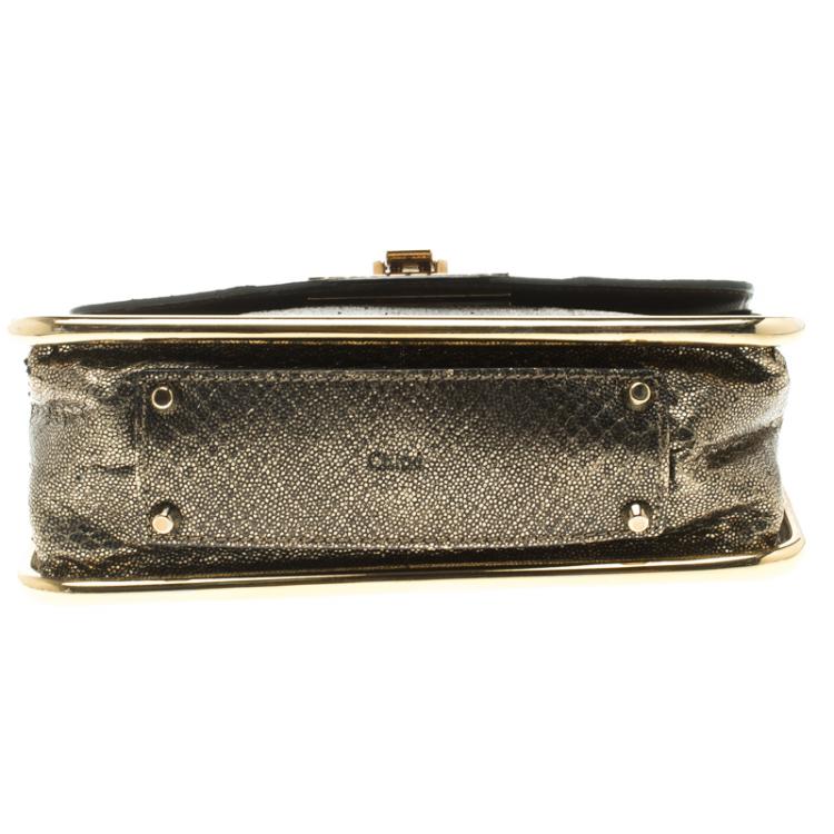 Pre Owned Chloe Metallic Gold Python Frame Sally Shoulder Bag
