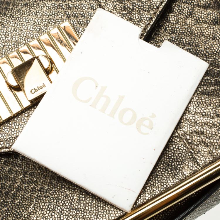 Pre Owned Chloe Metallic Gold Python Frame Sally Shoulder Bag