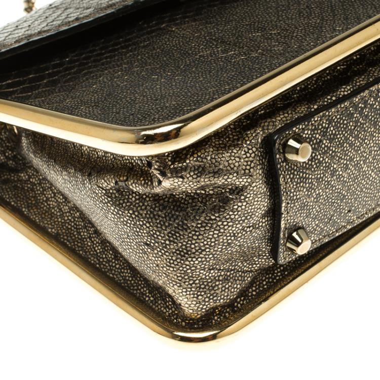 Pre Owned Chloe Metallic Gold Python Frame Sally Shoulder Bag