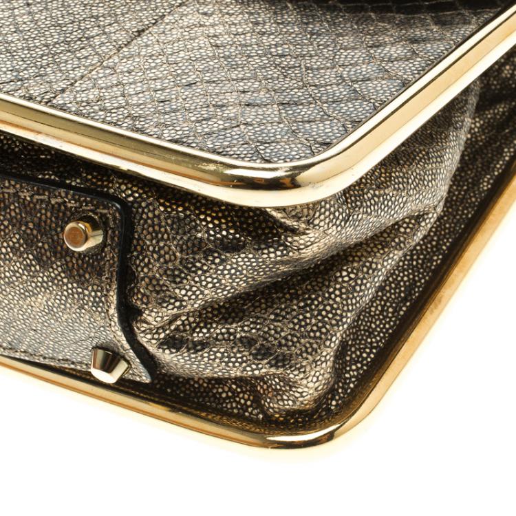 Pre Owned Chloe Metallic Gold Python Frame Sally Shoulder Bag