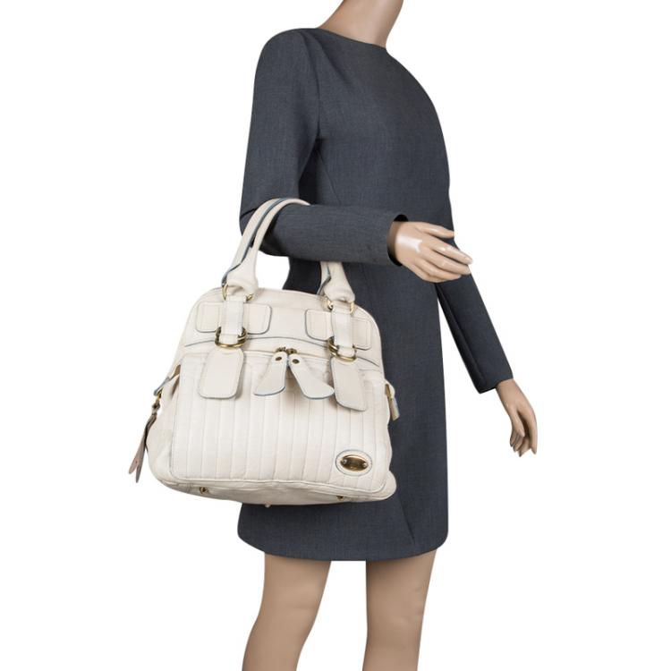 مملوكة مسبقًا Chloe Cream Leather Bay Satchel