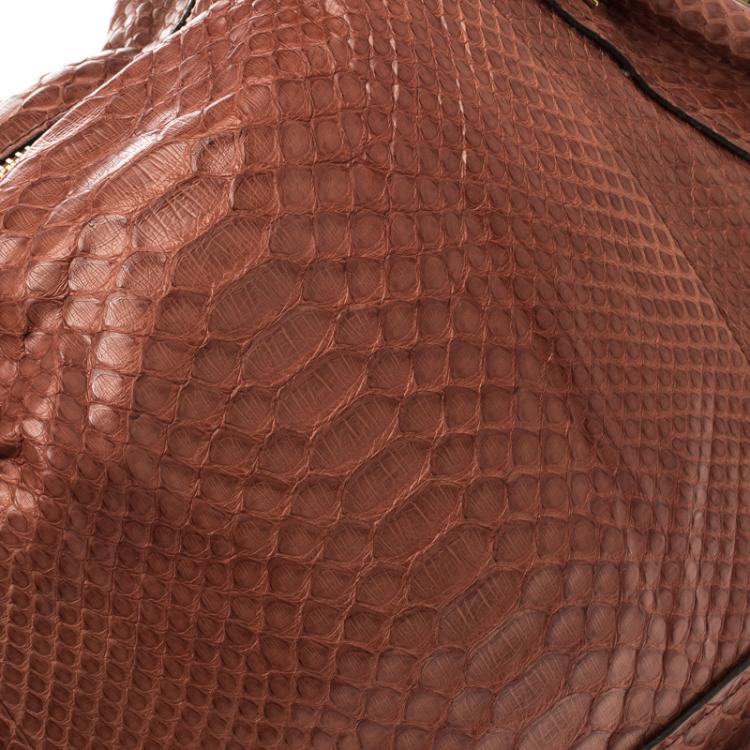 Pre Owned Chloe Brown Python and Leather Large Paraty Shoulder Bag