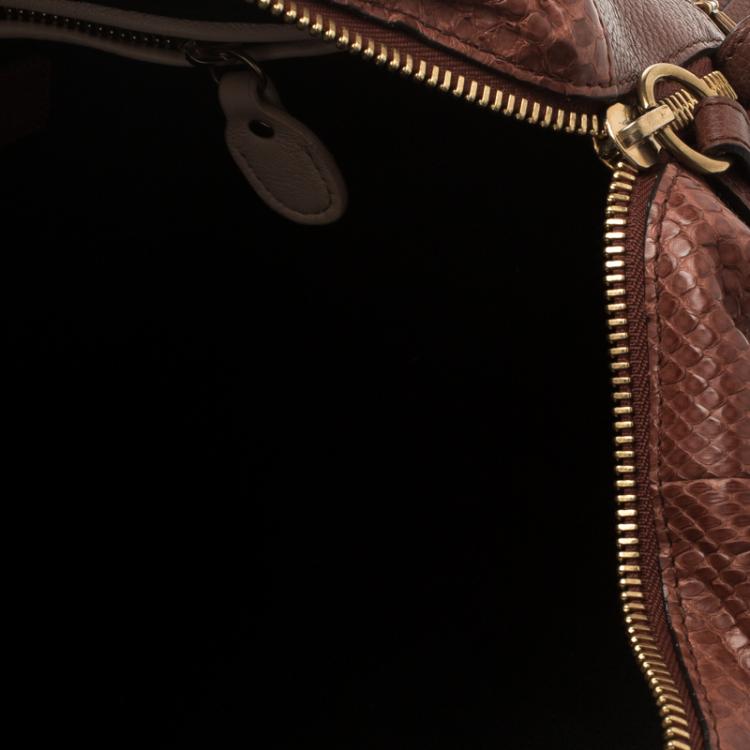Pre Owned Chloe Brown Python and Leather Large Paraty Shoulder Bag