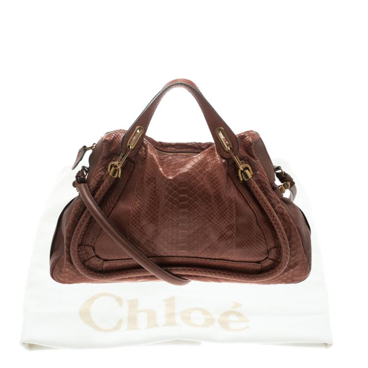 Pre Owned Chloe Brown Python and Leather Large Paraty Shoulder Bag