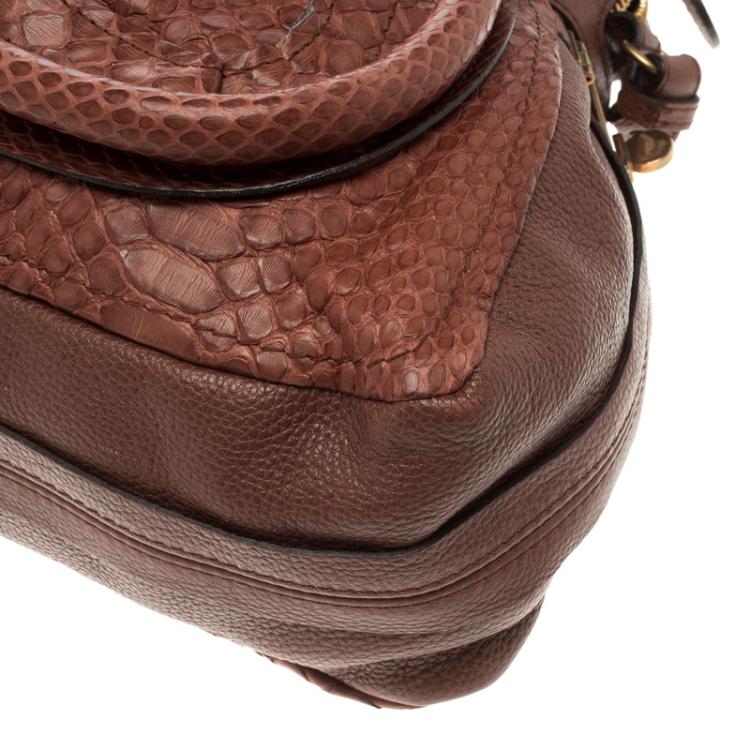Pre Owned Chloe Brown Python and Leather Large Paraty Shoulder Bag