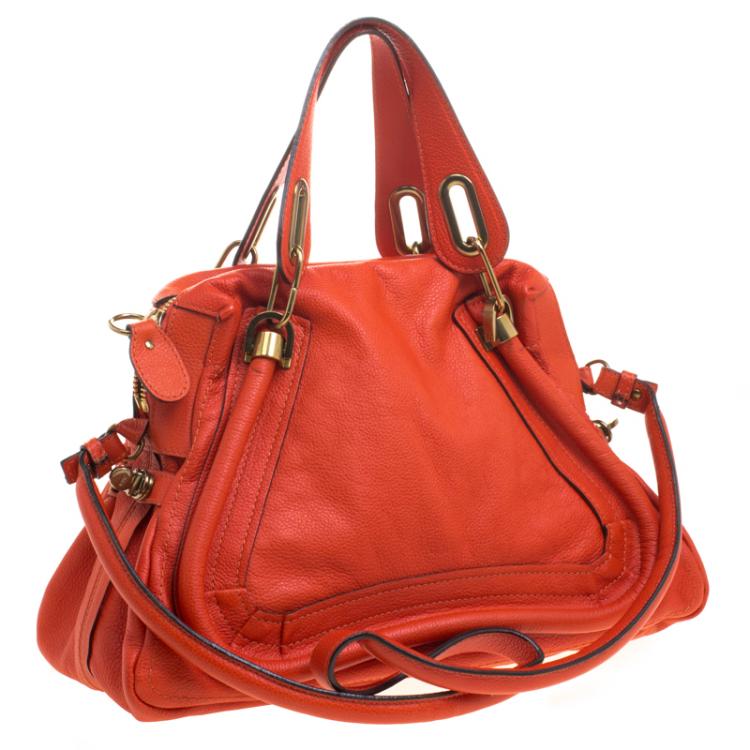 Pre Owned Chloe Orange Leather Medium Paraty Shoulder Bag