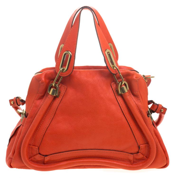 Pre Owned Chloe Orange Leather Medium Paraty Shoulder Bag