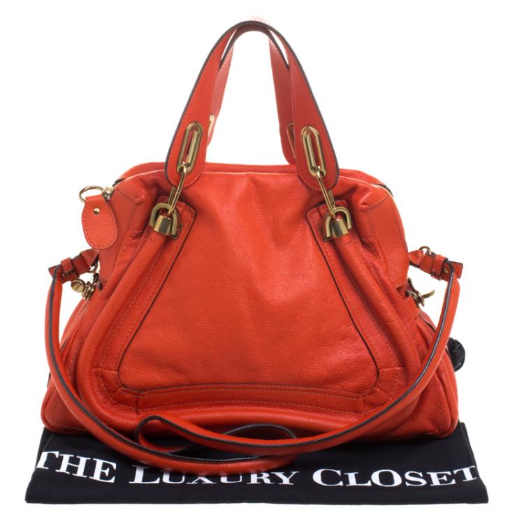 Pre Owned Chloe Orange Leather Medium Paraty Shoulder Bag