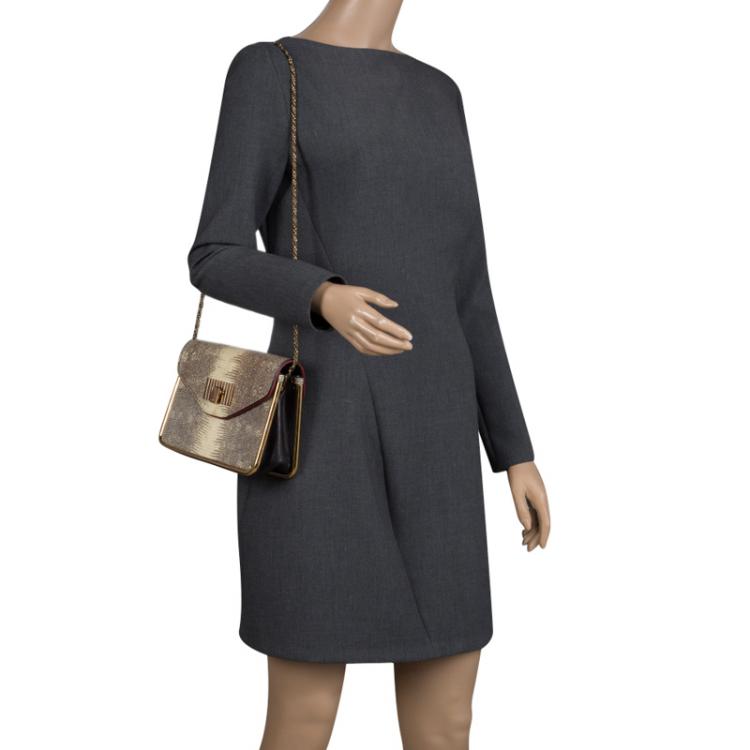 مملوكة مسبقًا Chloe Beige Lizard Skin Frame Sally Shoulder Bag