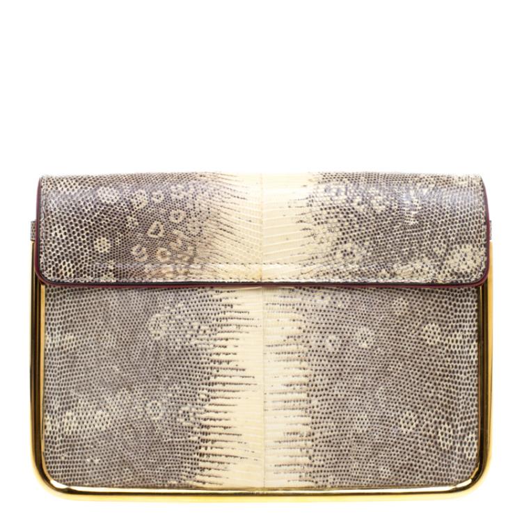 مملوكة مسبقًا Chloe Beige Lizard Skin Frame Sally Shoulder Bag