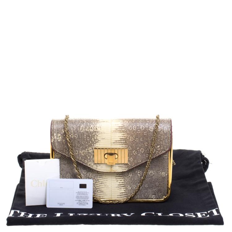 مملوكة مسبقًا Chloe Beige Lizard Skin Frame Sally Shoulder Bag