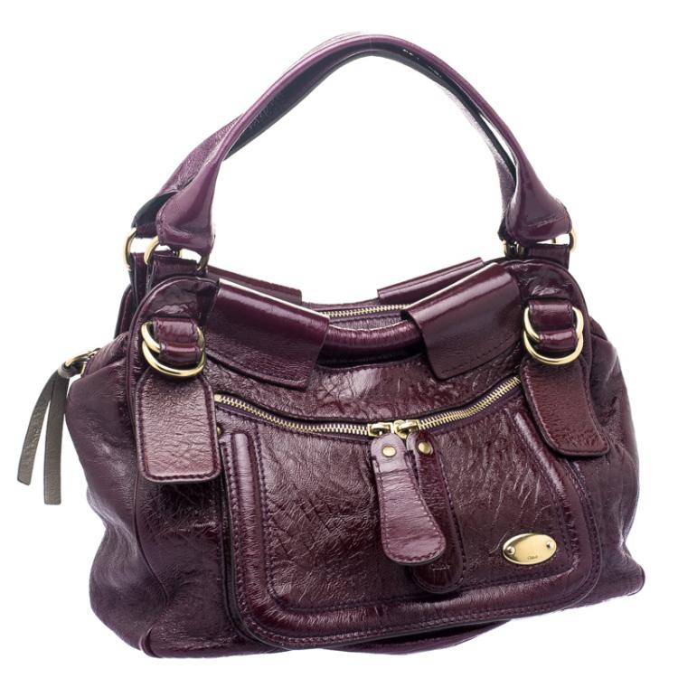 Pre Owned Chloe Burgundy Patent Leather Large Bay Hobo