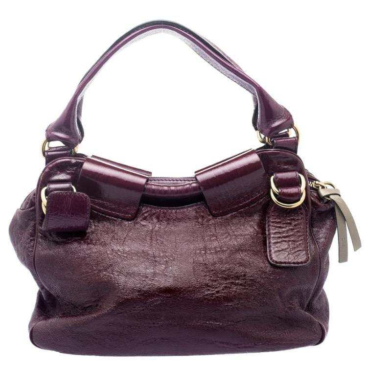 Pre Owned Chloe Burgundy Patent Leather Large Bay Hobo