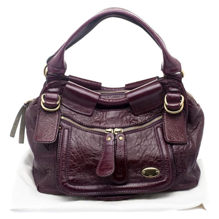 Pre Owned Chloe Burgundy Patent Leather Large Bay Hobo
