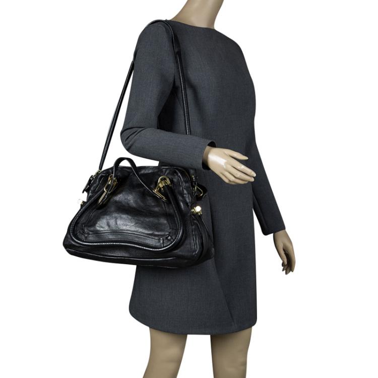 Pre Owned Chloe Black Leather Medium Paraty Shoulder Bag