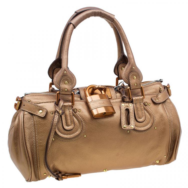 Pre Owned Chloe Bronze Leather Medium Paddington Satchel Bag