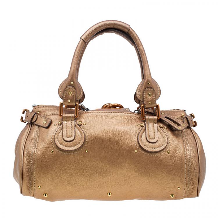 Pre Owned Chloe Bronze Leather Medium Paddington Satchel Bag
