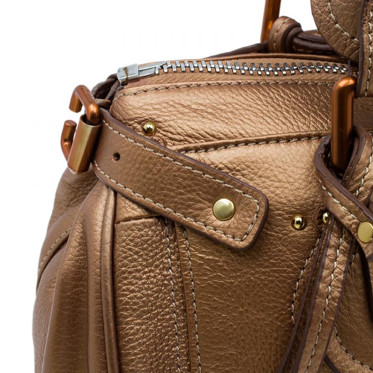 Pre Owned Chloe Bronze Leather Medium Paddington Satchel Bag