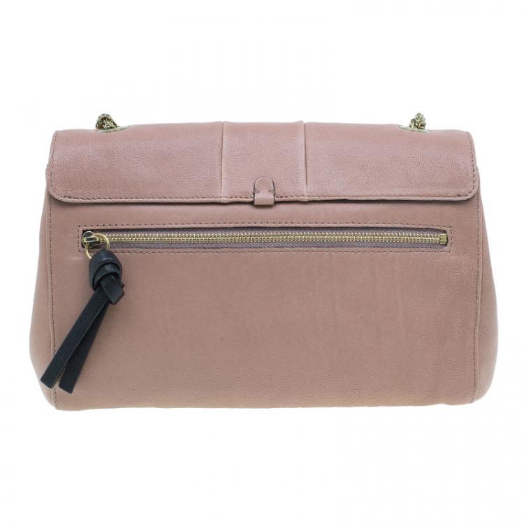 Pre Owned Chloe Beige/Black Leather Small June Bow Shoulder Bag