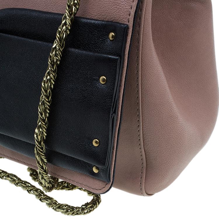 Pre Owned Chloe Beige/Black Leather Small June Bow Shoulder Bag