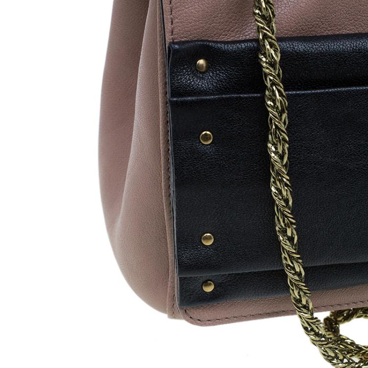 Pre Owned Chloe Beige/Black Leather Small June Bow Shoulder Bag