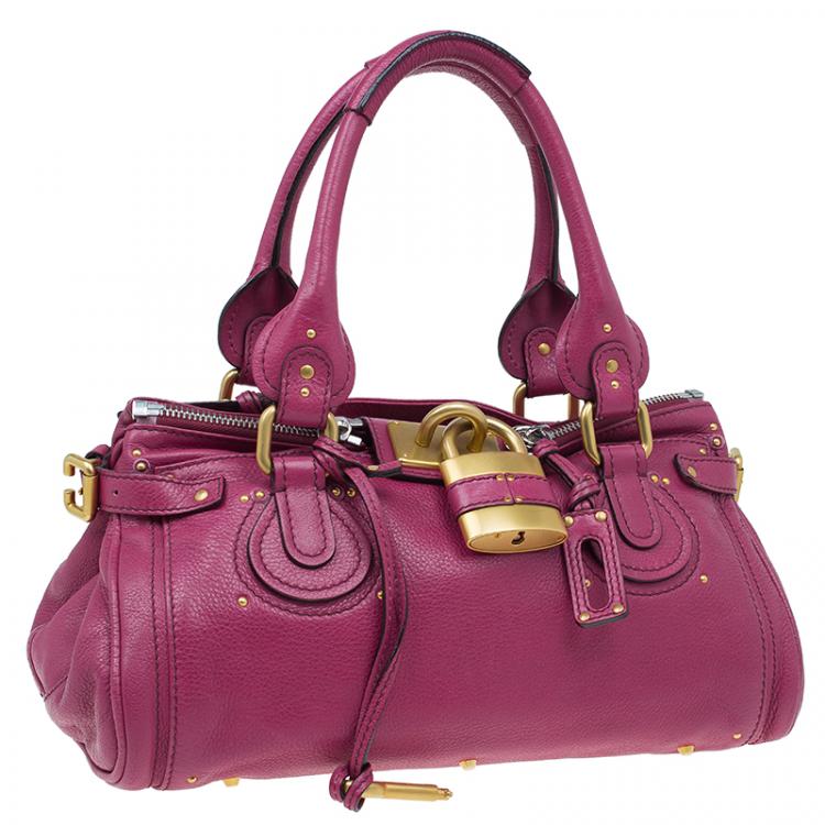 Pre Owned Chloe Dark Fuchsia Leather Medium Paddington Satchel Bag