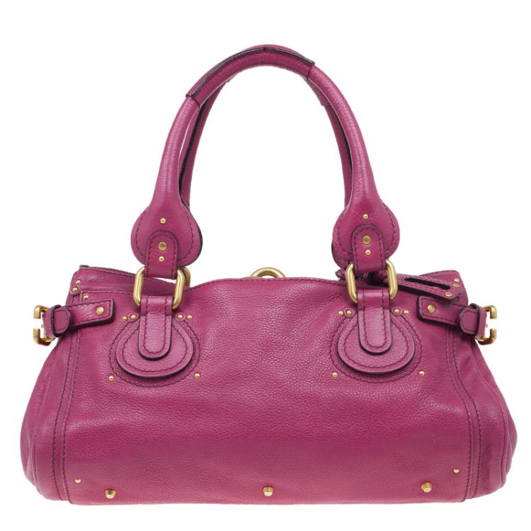 Pre Owned Chloe Dark Fuchsia Leather Medium Paddington Satchel Bag