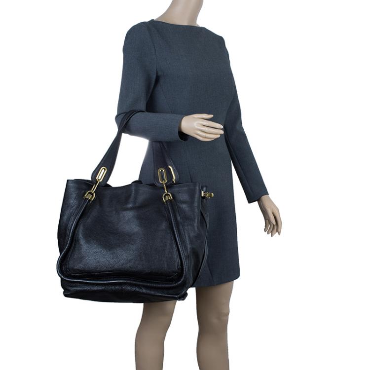 Pre Owned Chloe Black Leather Paraty Shopper Tote