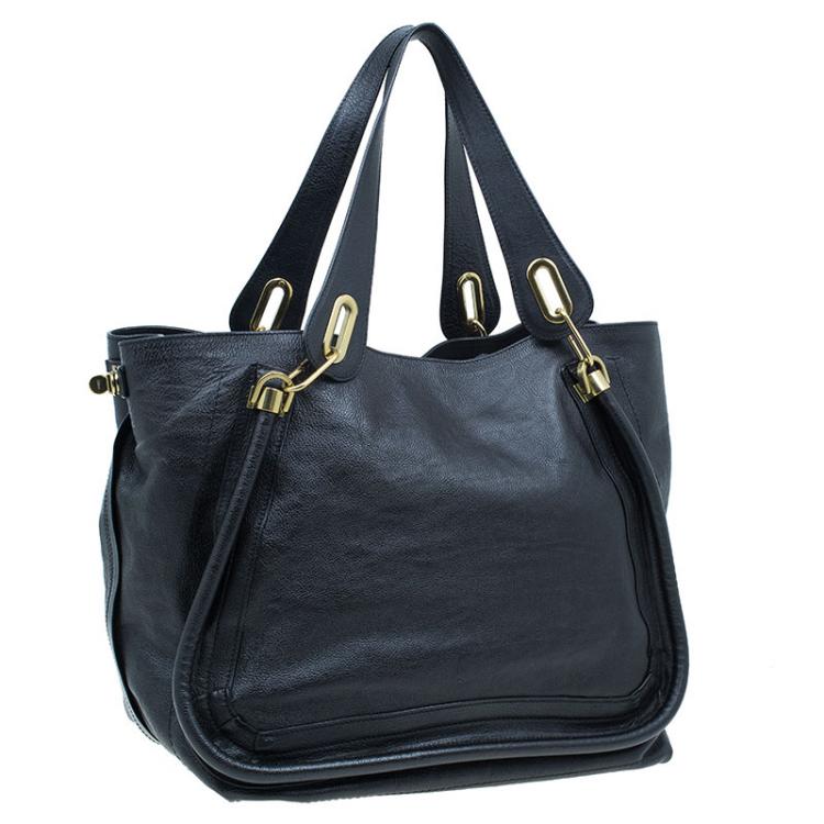 Pre Owned Chloe Black Leather Paraty Shopper Tote