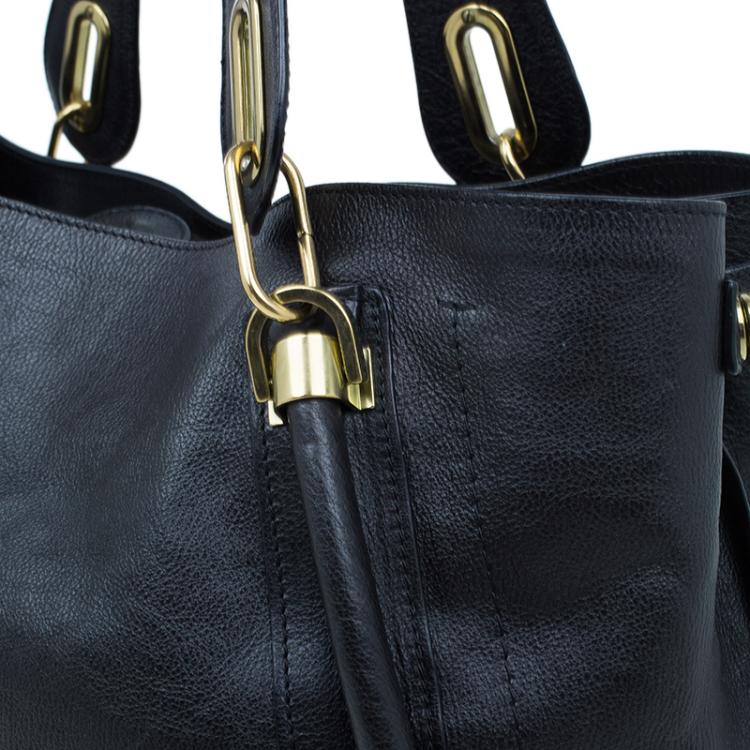 Pre Owned Chloe Black Leather Paraty Shopper Tote